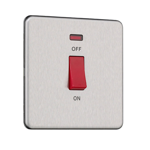 Slimline Screwless 45A D.P. Switch with Neon – Single Plate