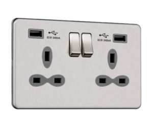 Slimline Screwless 2G Socket With Dual USB Charger (2.4A) | See Switches