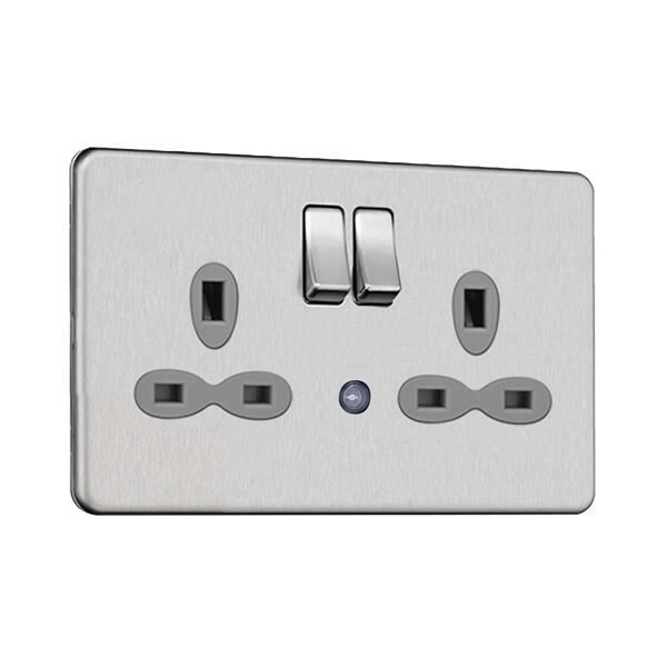 Slimline Screwless 13 AMP 2G Switched Socket Outlet with Night Light